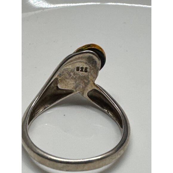 Sterling Silver 925 Ring With Amber Teardrop Gemstone Size 7 Elegant Minimalist - Picture 5 of 8